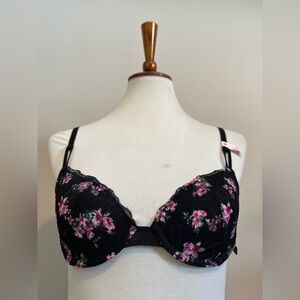 Victoria's Secret Sexy Tee Lightly Lined Demi Bra-Black Floral Print